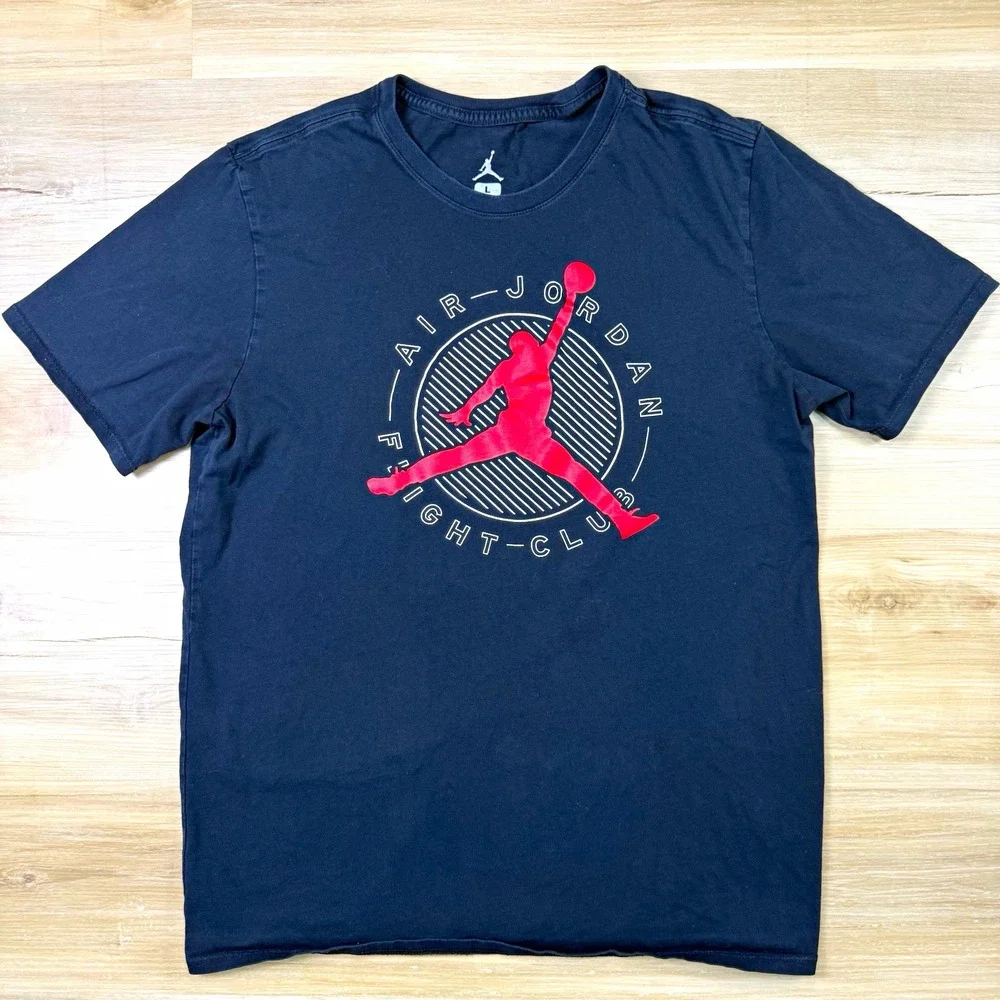 Nike Air Jordan Flight Club Shirt Mens Large Black Red Jumpman Graphic Tee L